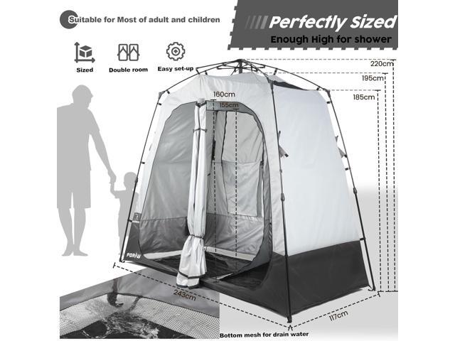 Camping Shower Tent Deluxe Changing Room Easy Set Up Privacy Shelter,Large Toilet Tent 2 Rooms with Floor Drain Design for Beach, Camping,Hiking...