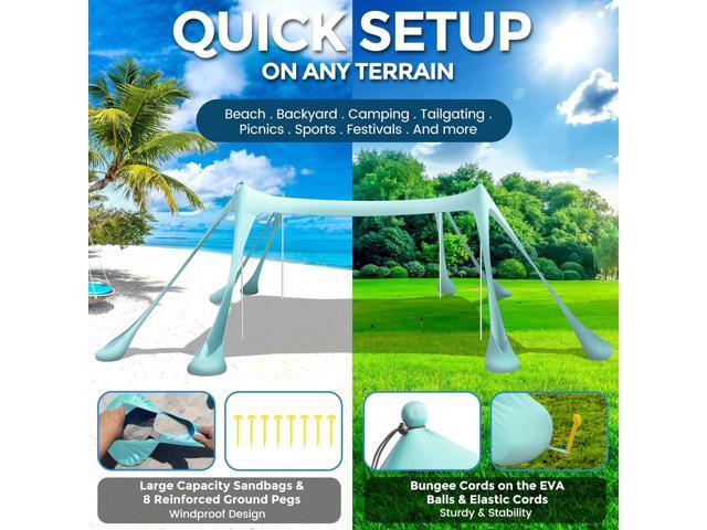 Beach Canopy Beach Tent Pop Up Shade 10x10ft Sun Shelter UPF50+ with 8 Sandbags-2 Sand Shovel-4 Aluminum Poles-Ground Pegs-Portable Carrying Bag...