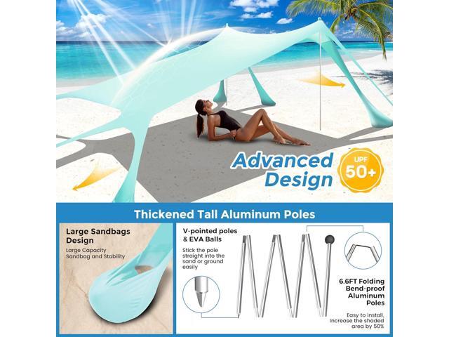 Beach Canopy Beach Tent Pop Up Shade 10x10ft Sun Shelter UPF50+ with 8 Sandbags-2 Sand Shovel-4 Aluminum Poles-Ground Pegs-Portable Carrying Bag...