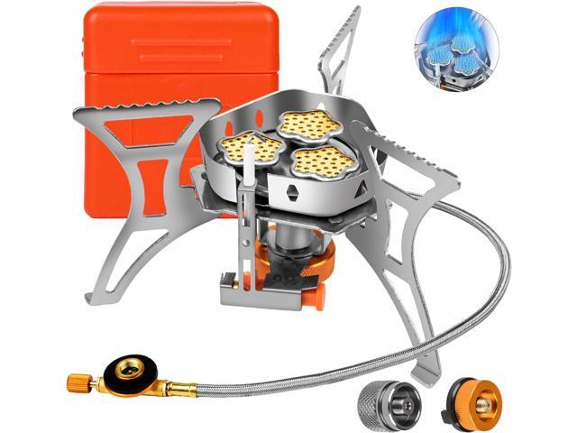 6800W Camping Backpacking Stove, Outdoor Portable Burner Cooking Stove with Fuel Canister Adapter, Piezo Ignition, Carry Case, Foldable Windproof...