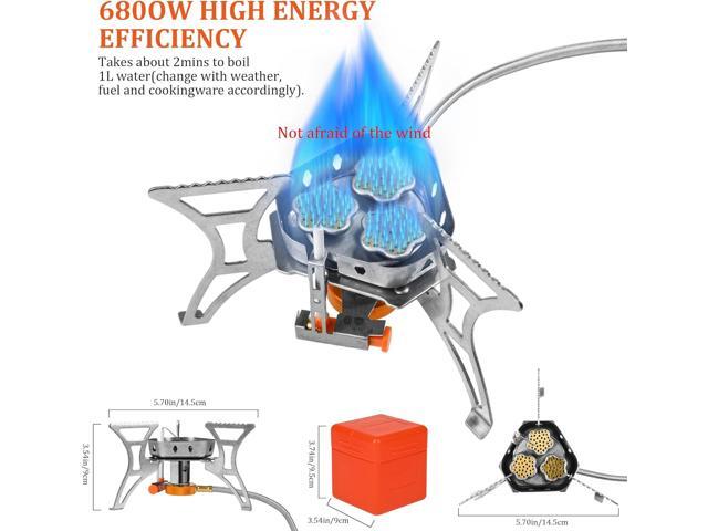 6800W Camping Backpacking Stove, Outdoor Portable Burner Cooking Stove with Fuel Canister Adapter, Piezo Ignition, Carry Case, Foldable Windproof...