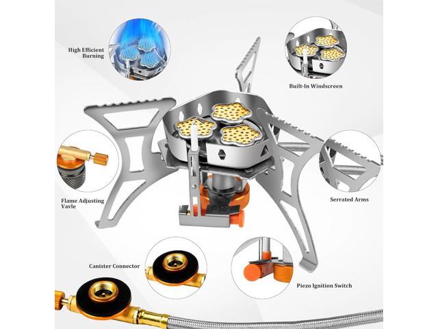 6800W Camping Backpacking Stove, Outdoor Portable Burner Cooking Stove with Fuel Canister Adapter, Piezo Ignition, Carry Case, Foldable Windproof...