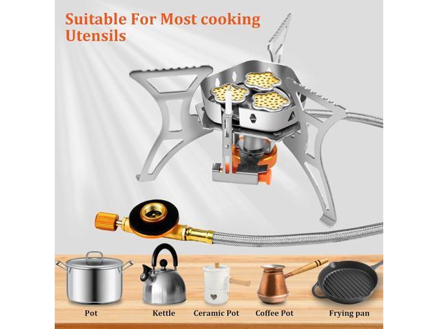 6800W Camping Backpacking Stove, Outdoor Portable Burner Cooking Stove with Fuel Canister Adapter, Piezo Ignition, Carry Case, Foldable Windproof...