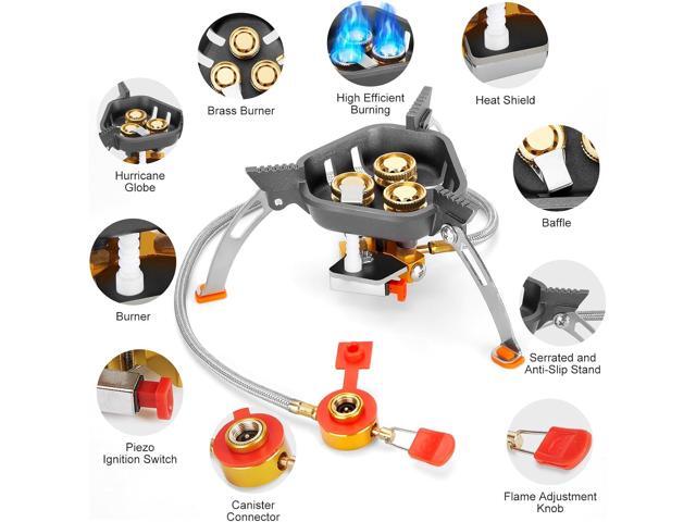 WADEO 7200W Windproof Camping Stove, Camping Gas Stove with Piezo Ignition, Two Fuel Canister Adapter, Carry Case, Portable Stove, Backpacking...