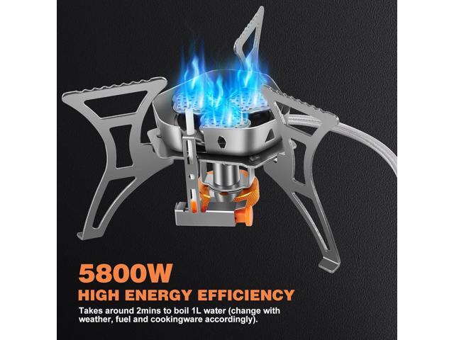 WADEO 5800W Windproof Camping Stove, Camping Gas Stove with Piezo Ignition and Two Fuel Canister Adapter, Backpacking Stove, Portable Stove for...