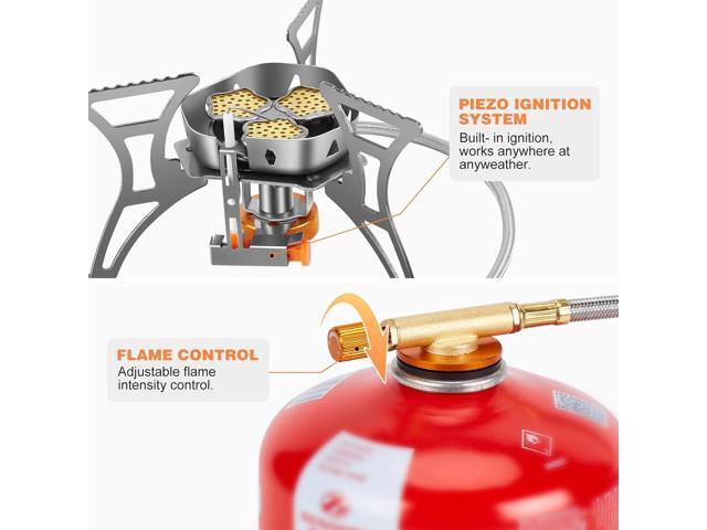 WADEO 5800W Windproof Camping Stove, Camping Gas Stove with Piezo Ignition and Two Fuel Canister Adapter, Backpacking Stove, Portable Stove for...
