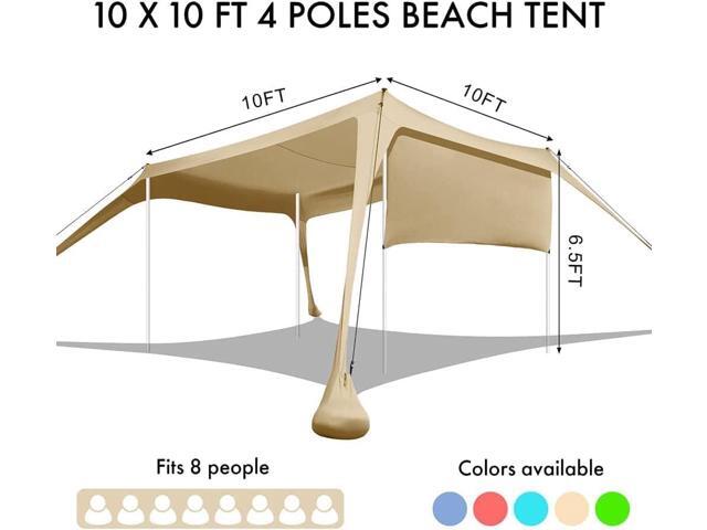 Beach Sunshade with Side Wall Shade Windproof Design,Sun Shelter UPF50+ Portable Family Canopy Tent Anchors 10x10 FT 4 Poles Pop Up Outdoor Shelter...