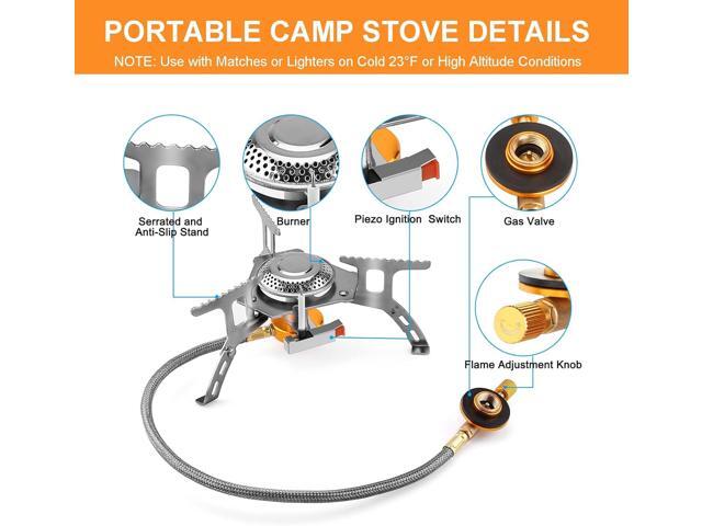 WADEO Camping Gas Stove, 3700W Portable Backpacking Stove with Piezo Ignition, Portable Burner, Camping Stove Adapter and Carrying Case for Outdoor...