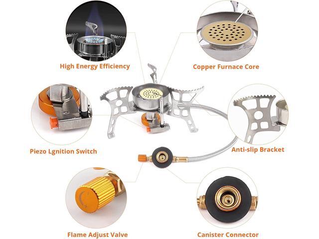 Camping Stove with Fuel Canister Adapter Portable Collapsible Gas Stove with Piezo Ignition-3900W-Lightweight-Windproof-Butane Adapter Camping and...