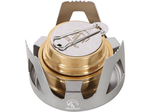 REDCAMP Mini Alcohol Stove for Backpacking, Lightweight Brass Spirit Burner with Aluminium Stand for Camping Hiking, Silver