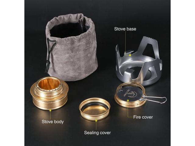REDCAMP Mini Alcohol Stove for Backpacking, Lightweight Brass Spirit Burner with Aluminium Stand for Camping Hiking, Silver