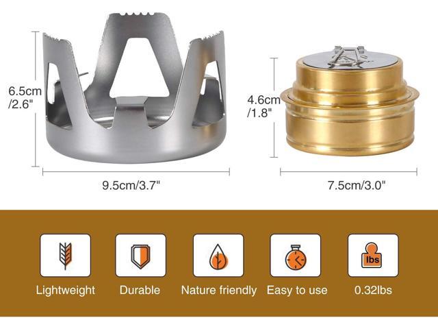 REDCAMP Mini Alcohol Stove for Backpacking, Lightweight Brass Spirit Burner with Aluminium Stand for Camping Hiking, Silver