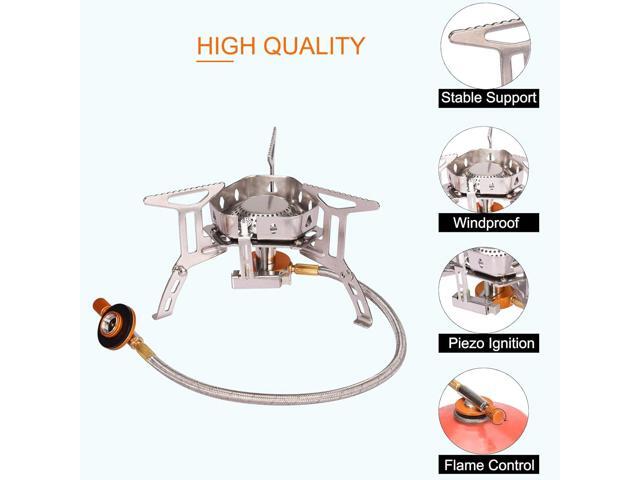 Portable Backpacking Stove with Piezo Ignition Windproof Camping Gas Stove Camp Stove Foldable Burner with Propane Canister Adapter for Outdoor...