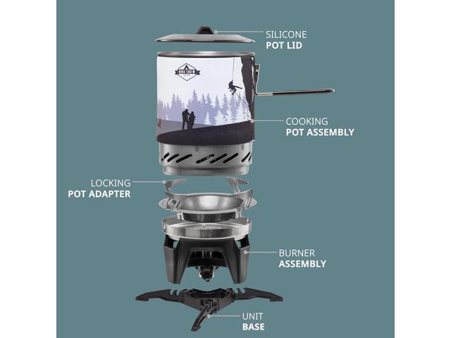 HikeCrew Portable Gas Powered Stove top & Cooking System, Compact Camping Cooktop with 1L Pot, Silicone Lid, Folding Handle & Carry Bag, Perfect...