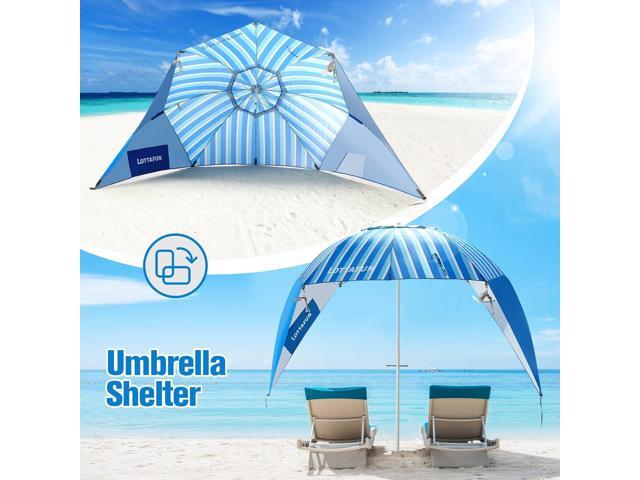 Beach Shelter Umbrella Premiere UPF 50+ Umbrella Shelter for Sun and Rain Protection for Adult (10-Foot, Blue Stripe)