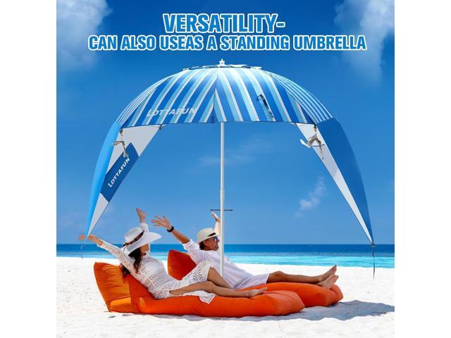 Beach Shelter Umbrella Premiere UPF 50+ Umbrella Shelter for Sun and Rain Protection for Adult (10-Foot, Blue Stripe)
