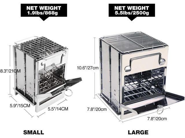 REDCAMP Wood Burning Camp Stove Folding Stainless Steel 304# Grill, Small Portable Backpacking Stove for Hiking Camping Picnic BBQ