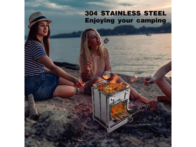 REDCAMP Wood Burning Camp Stove Folding Stainless Steel 304# Grill, Small Portable Backpacking Stove for Hiking Camping Picnic BBQ
