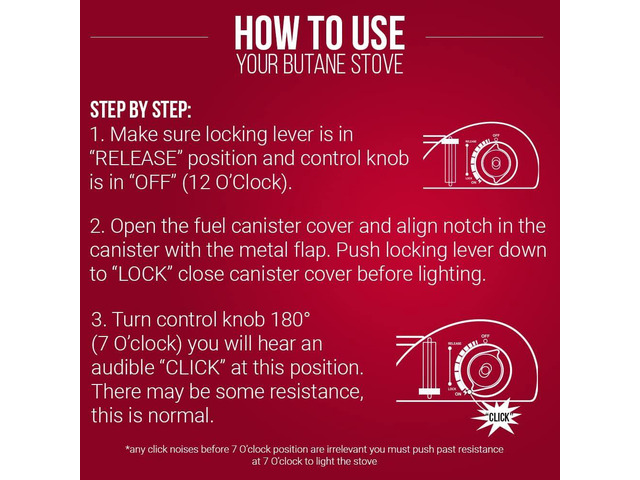 Portable Butane Camping Stove, Piezo Click Ignition, 15,000 BTU Output, Double Wind-Guard Portable Stove Burner for Emergency, Tailgating, Hiking,...