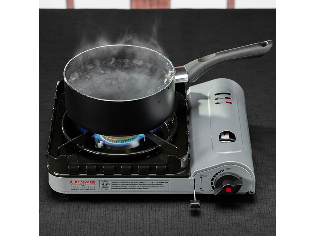 Portable Butane Camping Stove, Piezo Click Ignition, 15,000 BTU Output, Double Wind-Guard Portable Stove Burner for Emergency, Tailgating, Hiking,...