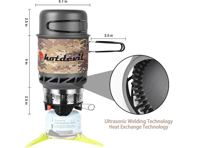0.75+0.25L Backpacking Camping Stove Cooking System with Piezo Ignition, Outdoor Portable Burner with Pot & Metal Holder Camping Stove Kit Propane,...