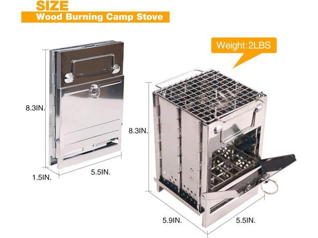 Portable Folding Camping Wood Stove for Outdoor Cooking, Lightweight Stainless Steel Wood Burning Camp Stove with Grill for Backpacking BBQ Picnic,...