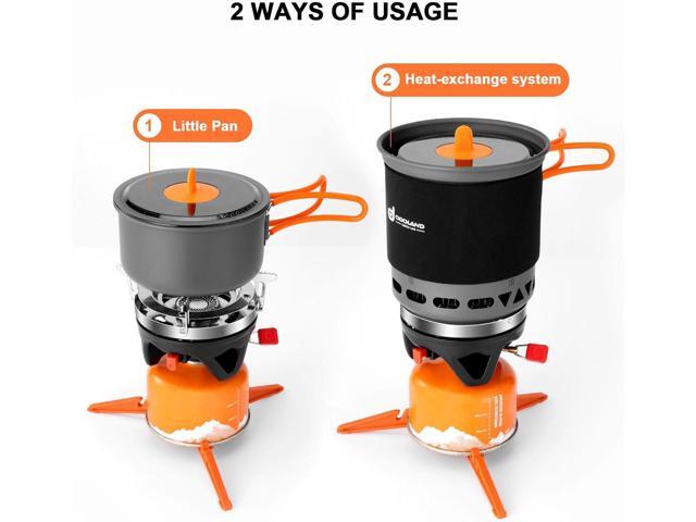 Odoland Heat Exchange Camping Pot with Backpacking Stove 7-in-1 Camping Cookware Mess Kit for Hiking, Trekking, Fishing and Picnic