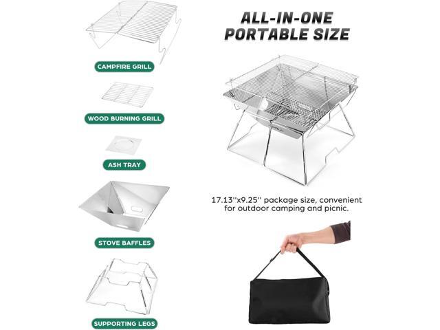 Odoland Folding Campfire Grill, 304 Stainless Steel Grate Barbeque Grill, Portable Camping Grill with Legs for Picnics, Backpacking, Outdoor with...