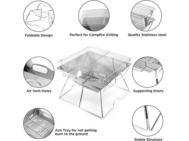 Odoland Folding Campfire Grill, 304 Stainless Steel Grate Barbeque Grill, Portable Camping Grill with Legs for Picnics, Backpacking, Outdoor with...
