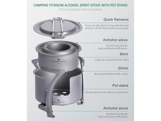 Boundless Voyage Titanium Alcohol Stove Spirit Burner with Fire Cover Outdoor Wood Stove with Stands Brackets Camping Multi-Fuels Ultralight...