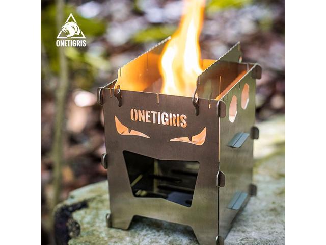 OneTigris Camping Backpacking Stove Portable Foldable Burning Wood Stove for Outdoor Hiking Picnic BBQ,Stainless Steel (Medium)
