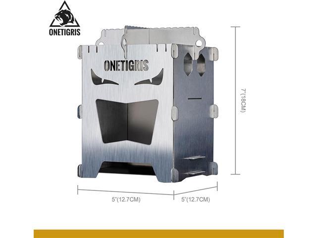 OneTigris Camping Backpacking Stove Portable Foldable Burning Wood Stove for Outdoor Hiking Picnic BBQ,Stainless Steel (Medium)