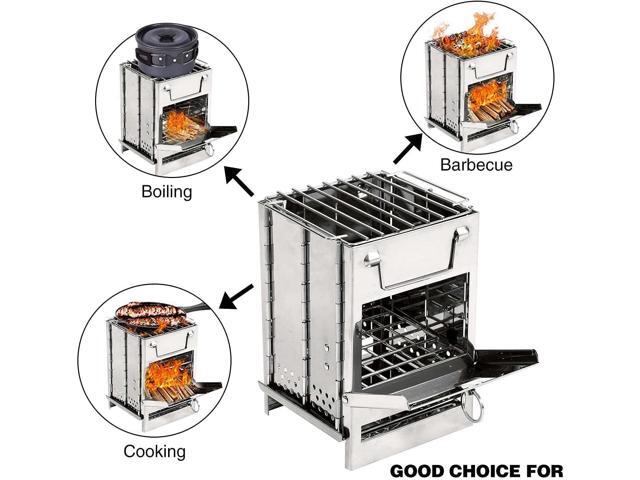 Camping Wood Burning Stove with Carry Bag,Foldable Camp Stove,Stainless Steel Collapsible Backpacking Survival Stove,Campfire Stove,Outdoor Folding...