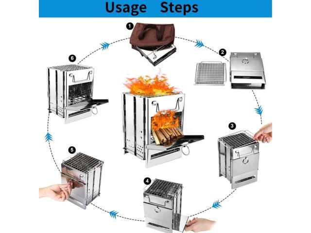 Camping Wood Burning Stove with Carry Bag,Foldable Camp Stove,Stainless Steel Collapsible Backpacking Survival Stove,Campfire Stove,Outdoor Folding...