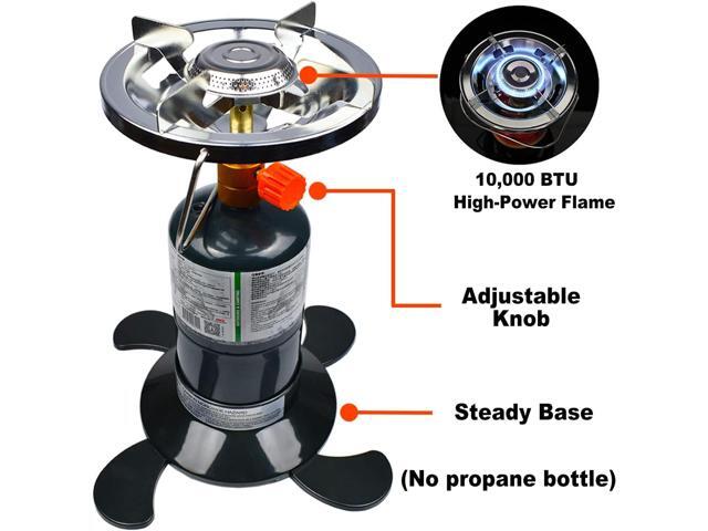 Propane Stove Portable Camping Gas Stove 10,000 BTU Bottletop Single Adjustable Burner with 1 lb Tank Base Carrying Case Great for Backpacking...