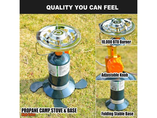 Propane Stove Portable Camping Gas Stove 10,000 BTU Bottletop Single Adjustable Burner with 1 lb Tank Base Carrying Case Great for Backpacking...