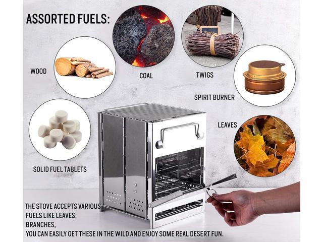 Zento Deals Wood Burning Folding Camp Stove, Stainless Steel, Foldable Grill Survival, Easy to Carry, Small Portable Backpacking for Hiking Camping...