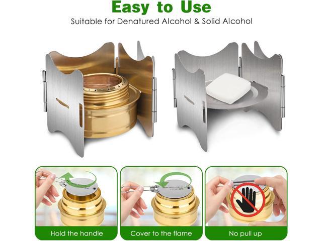 Alcohol Stove, Camping Stove with Stove Cover, Stainless Steel Windproof Solo Stove, Suitable for Outdoor Camping Hiking Backpacking