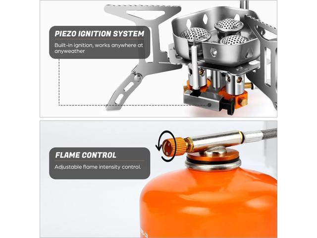 Odoland 6800W Windproof Camp Stove Camping Gas Stove with Windscreen, Fuel Canister Adapter, Piezo Ignition, Carry Case, Portable Collapsible Stove...