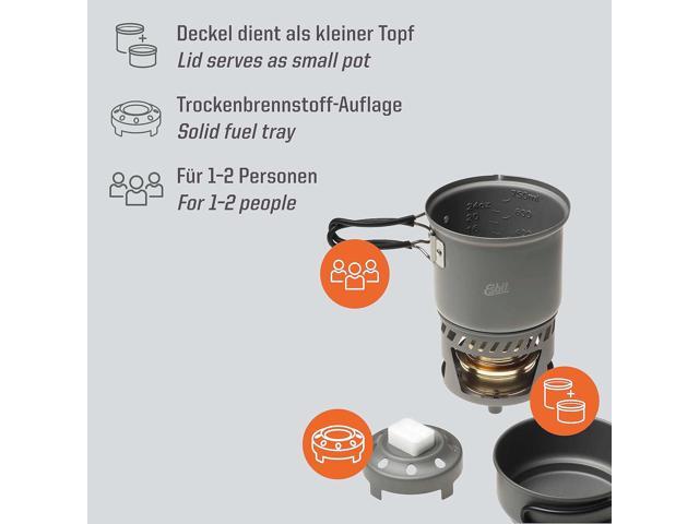 Esbit CS985HA 5-Piece Lightweight Trekking Cook Set with Brass Alcohol Burner Stove