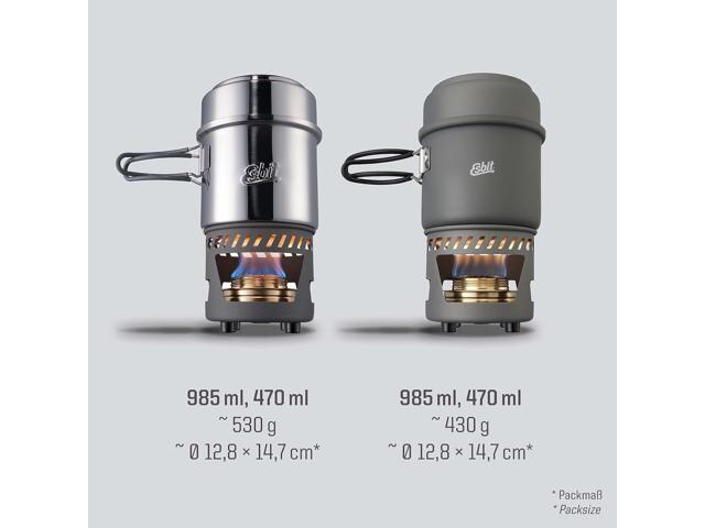 Esbit CS985HA 5-Piece Lightweight Trekking Cook Set with Brass Alcohol Burner Stove
