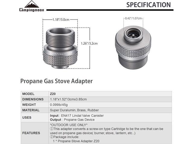 CAMPINGMOON Camping Grill Propane Gas Stove Adapter, Input: EN417 Lindal Valve Canister, Output: Propane Gas Stove Z20