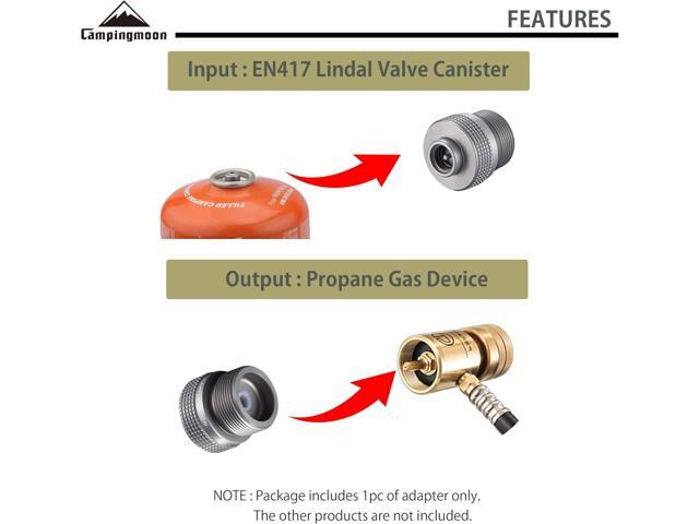 CAMPINGMOON Camping Grill Propane Gas Stove Adapter, Input: EN417 Lindal Valve Canister, Output: Propane Gas Stove Z20