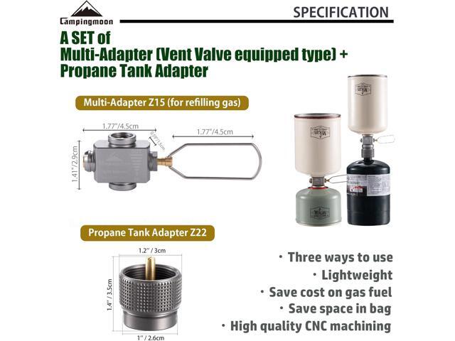 camping moon Butane to Propane Gas Refill Adapter and LPG Propane Adapter (Isobutane gas to 1lb propane tank (Z15/Z22))