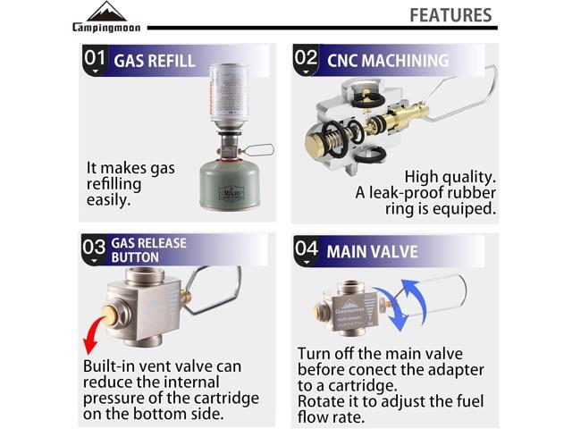 camping moon Butane to Propane Gas Refill Adapter and LPG Propane Adapter (Isobutane gas to 1lb propane tank (Z15/Z22))