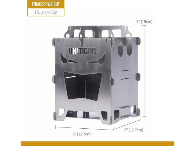OneTigris ROCUBOID Camping Backpacking Titanium Stove Portable Foldable Burning Wood Stove for Outdoor Hiking Picnic BBQ,Weights 460g/16.2oz