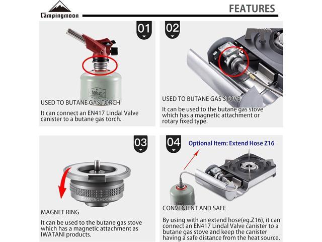 CAMPINGMOON Camping Gas Stove Adapter, Input: EN417 Lindal Valve Canister, Output: Butane Gas Stove Z13M