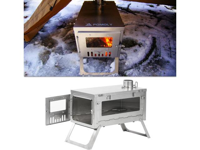Camping Wood Stove Hot Tent Stove, POMOLY Ti 0.6 Portable Lightweight Titanium Stove for Hiking, Cooking, Heating (Stove Pipe 9.84ft / 3m)