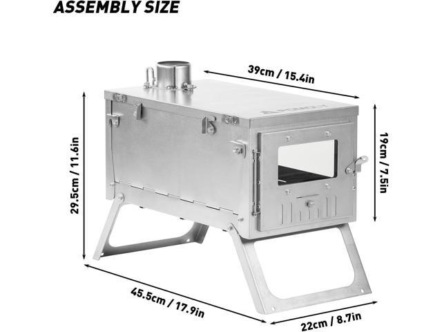 Camping Wood Stove Hot Tent Stove, POMOLY Ti 0.6 Portable Lightweight Titanium Stove for Hiking, Cooking, Heating (Stove Pipe 9.84ft / 3m)
