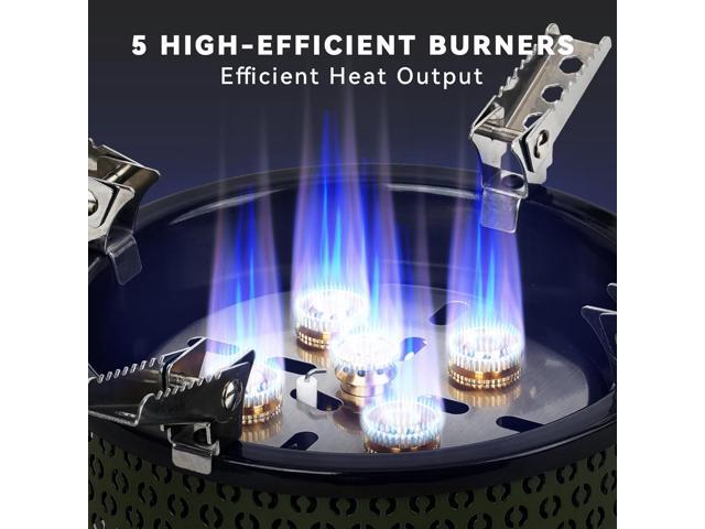 ONLYFIRE Portable Camping Gas Stove with Storage Bag & Foldable Brackets, 5 Burners Camp Stove 3 Fuels Adapters for Isobutane and Propane, For...